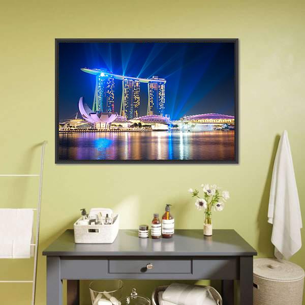 Marina Bay Sands At Night Canvas Wall Art-3 Horizontal-Gallery Wrap-25" x 16"-Tiaracle