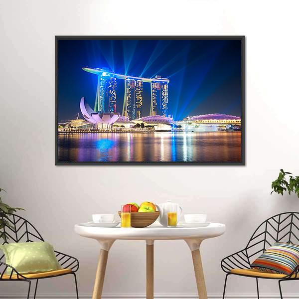 Marina Bay Sands At Night Canvas Wall Art-3 Horizontal-Gallery Wrap-25" x 16"-Tiaracle