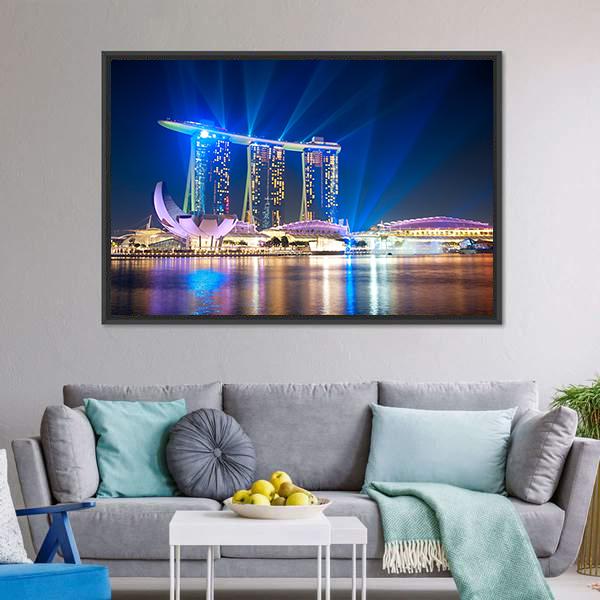 Marina Bay Sands At Night Canvas Wall Art-1 Piece-Floating Frame-24" x 16"-Tiaracle