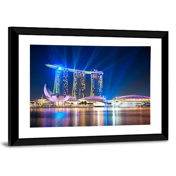 Marina Bay Sands At Night Canvas Wall Art-3 Horizontal-Gallery Wrap-25" x 16"-Tiaracle