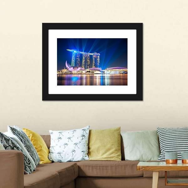 Marina Bay Sands At Night Canvas Wall Art-1 Piece-Framed Print-20" x 16"-Tiaracle