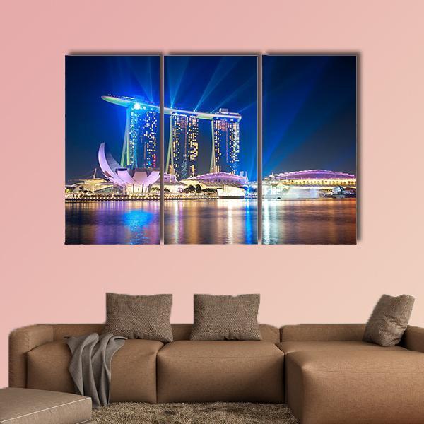 Marina Bay Sands At Night Canvas Wall Art-3 Horizontal-Gallery Wrap-25" x 16"-Tiaracle