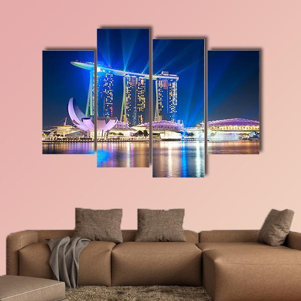 Marina Bay Sands At Night Canvas Wall Art-4 Pop-Gallery Wrap-50" x 32"-Tiaracle