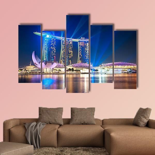 Marina Bay Sands At Night Canvas Wall Art-5 Pop-Gallery Wrap-47" x 32"-Tiaracle
