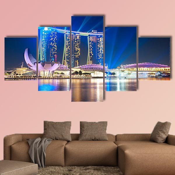 Marina Bay Sands At Night Canvas Wall Art-5 Star-Gallery Wrap-62" x 32"-Tiaracle