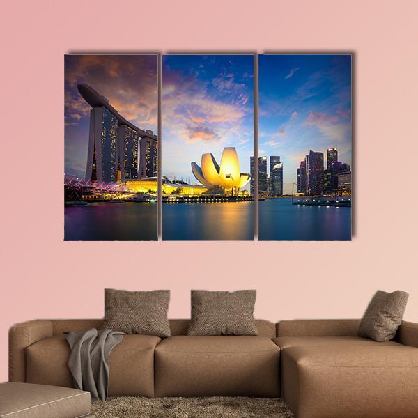Marina Bay At Dusk Canvas Wall Art-3 Horizontal-Gallery Wrap-25" x 16"-Tiaracle