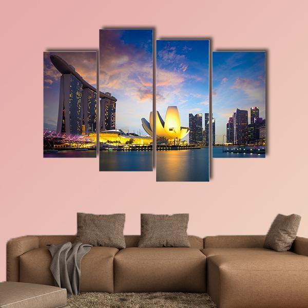 Marina Bay At Dusk Canvas Wall Art-4 Pop-Gallery Wrap-50" x 32"-Tiaracle
