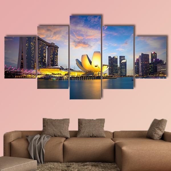 Marina Bay At Dusk Canvas Wall Art-5 Star-Gallery Wrap-62" x 32"-Tiaracle