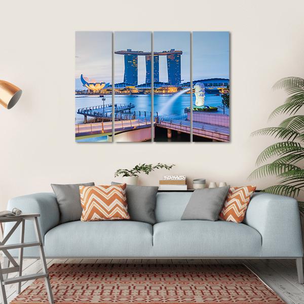 Marina Bay Skyline Canvas Wall Art-4 Horizontal-Gallery Wrap-34" x 24"-Tiaracle