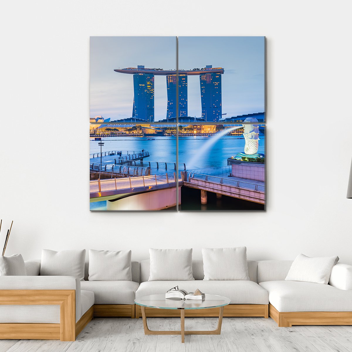 Marina Bay Skyline Canvas Wall Art-4 Square-Gallery Wrap-17" x 17"-Tiaracle