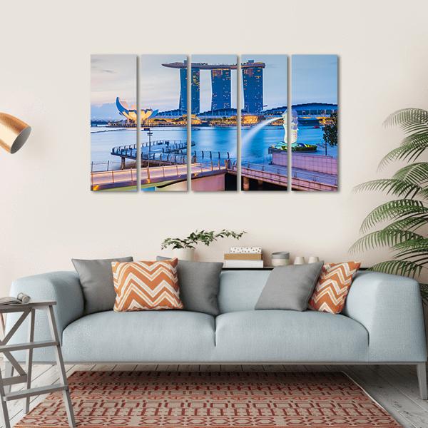 Marina Bay Skyline Canvas Wall Art-5 Horizontal-Gallery Wrap-22" x 12"-Tiaracle