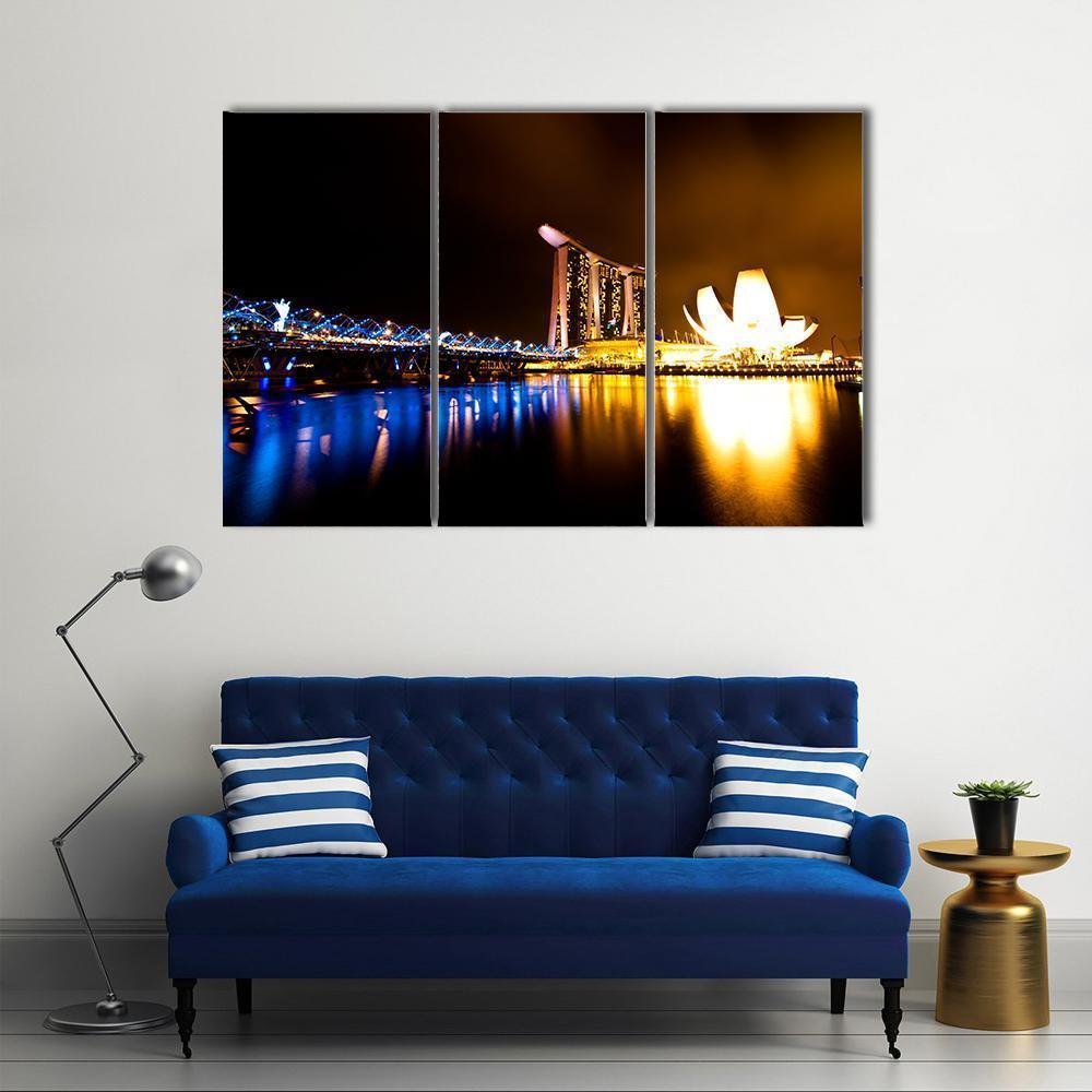 Marina Bay At Night Canvas Wall Art-3 Horizontal-Gallery Wrap-37" x 24"-Tiaracle