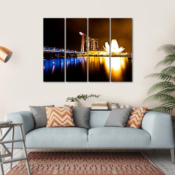 Marina Bay At Night Canvas Wall Art-4 Horizontal-Gallery Wrap-34" x 24"-Tiaracle