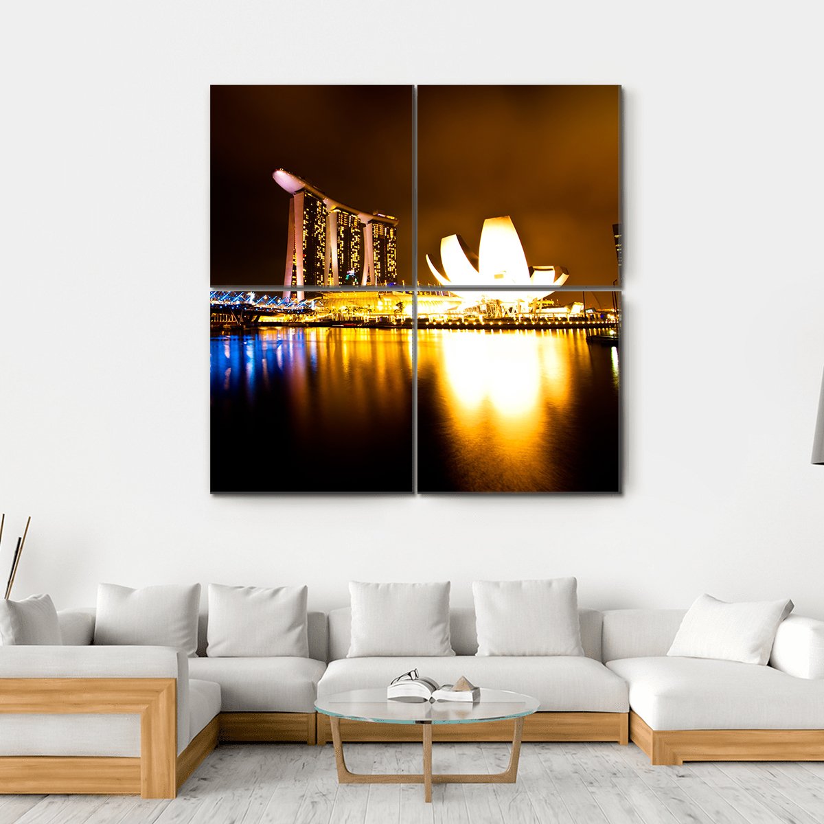 Marina Bay At Night Canvas Wall Art-4 Square-Gallery Wrap-17" x 17"-Tiaracle