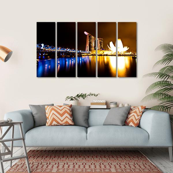 Marina Bay At Night Canvas Wall Art-5 Horizontal-Gallery Wrap-22" x 12"-Tiaracle