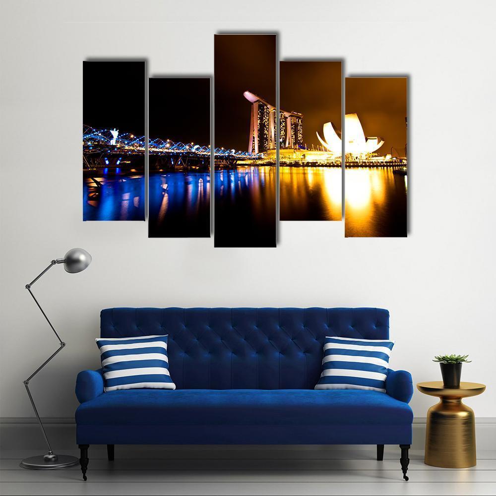 Marina Bay At Night Canvas Wall Art-5 Pop-Gallery Wrap-47" x 32"-Tiaracle
