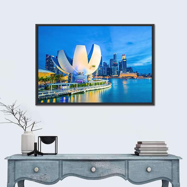 Marina Bay With Museum Canvas Wall Art-1 Piece-Floating Frame-24" x 16"-Tiaracle
