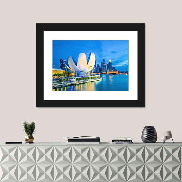 Marina Bay With Museum Canvas Wall Art-1 Piece-Framed Print-20" x 16"-Tiaracle