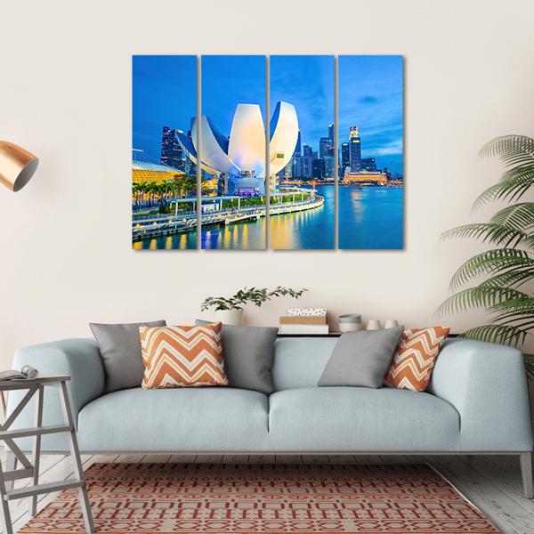 Marina Bay With Museum Canvas Wall Art-4 Horizontal-Gallery Wrap-34" x 24"-Tiaracle