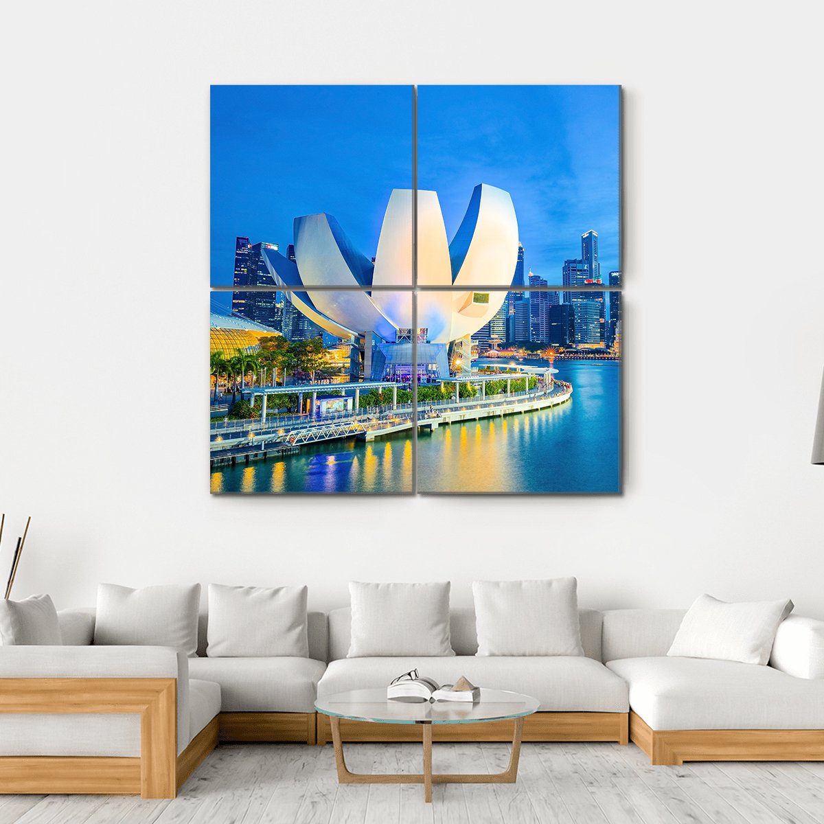 Marina Bay With Museum Canvas Wall Art-4 Square-Gallery Wrap-17" x 17"-Tiaracle