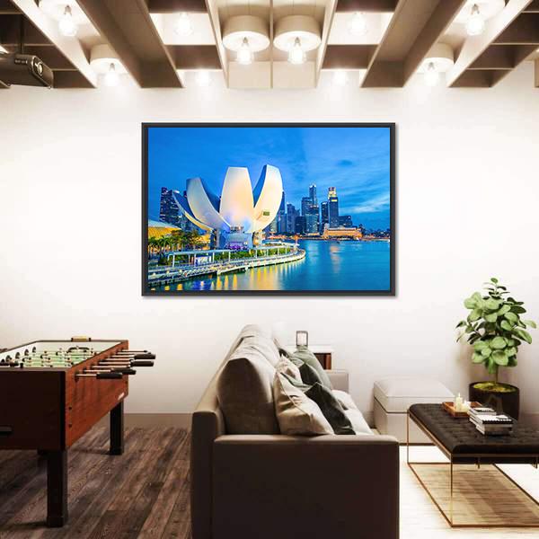 Marina Bay With Museum Canvas Wall Art-3 Horizontal-Gallery Wrap-25" x 16"-Tiaracle