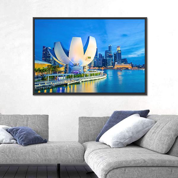 Marina Bay With Museum Canvas Wall Art-3 Horizontal-Gallery Wrap-25" x 16"-Tiaracle