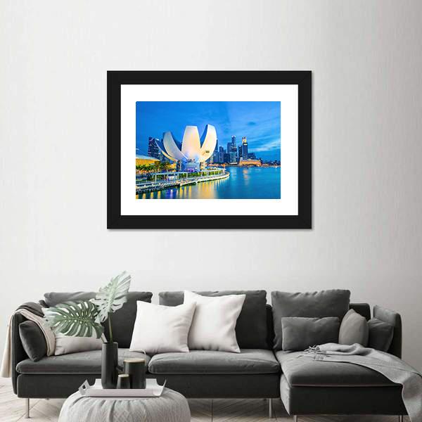 Marina Bay With Museum Canvas Wall Art-3 Horizontal-Gallery Wrap-25" x 16"-Tiaracle