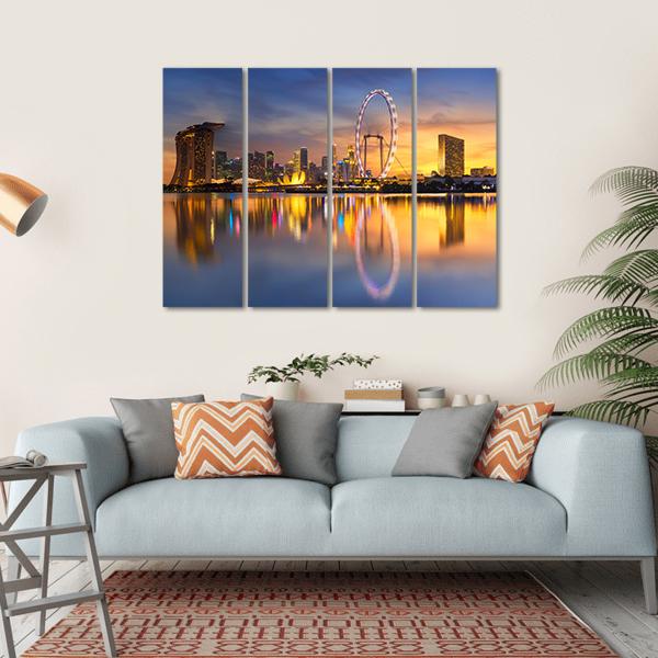 Marina Bay With Skyline Canvas Wall Art-4 Horizontal-Gallery Wrap-34" x 24"-Tiaracle