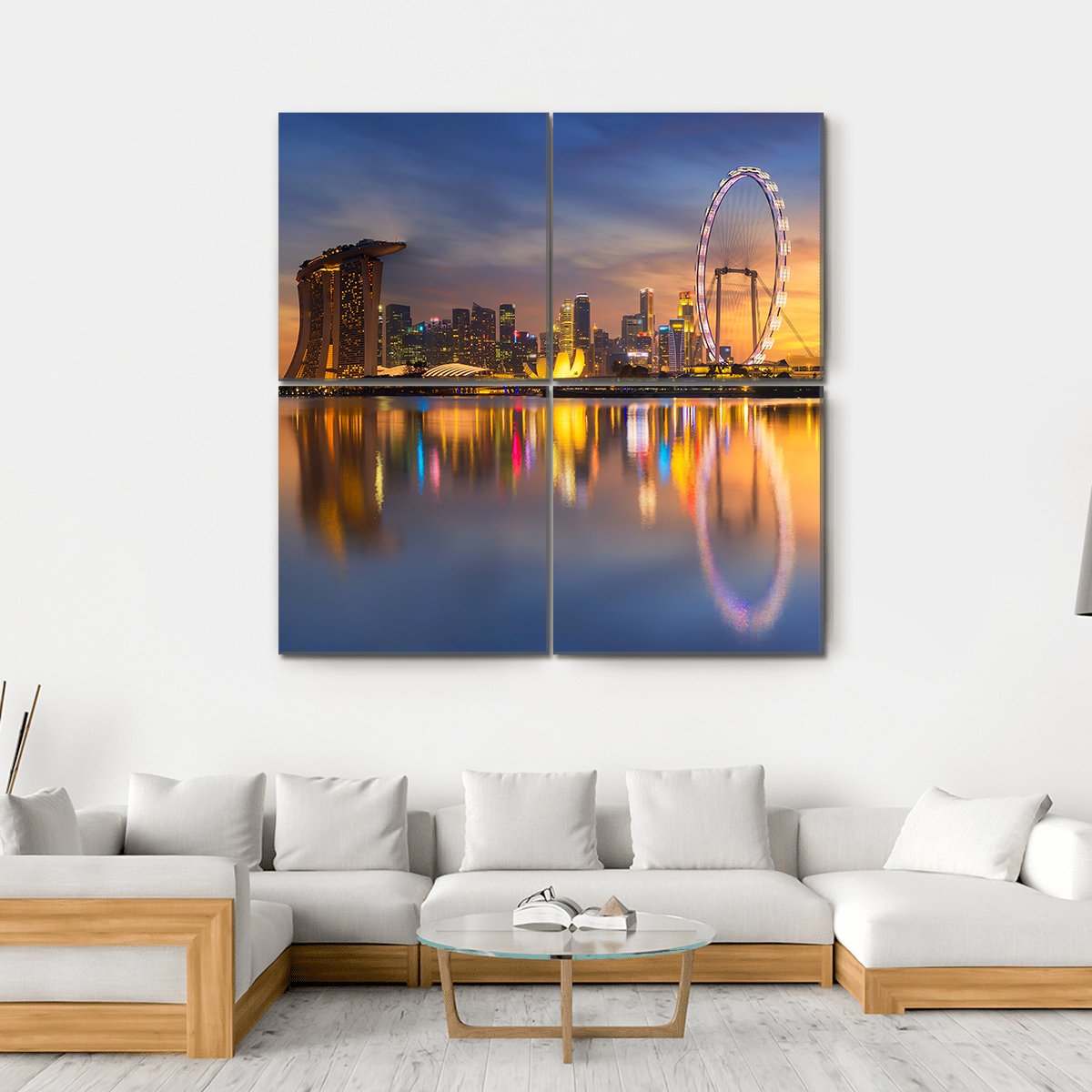 Marina Bay With Skyline Canvas Wall Art-4 Square-Gallery Wrap-17" x 17"-Tiaracle