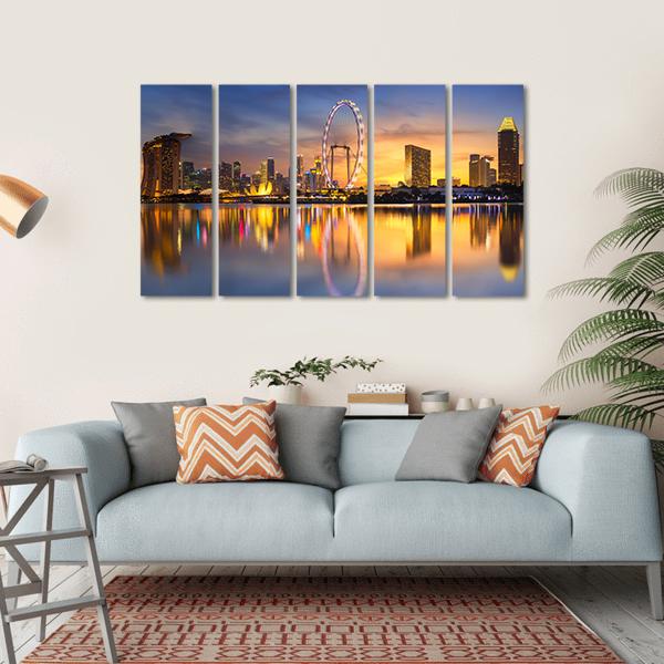 Marina Bay With Skyline Canvas Wall Art-5 Horizontal-Gallery Wrap-22" x 12"-Tiaracle
