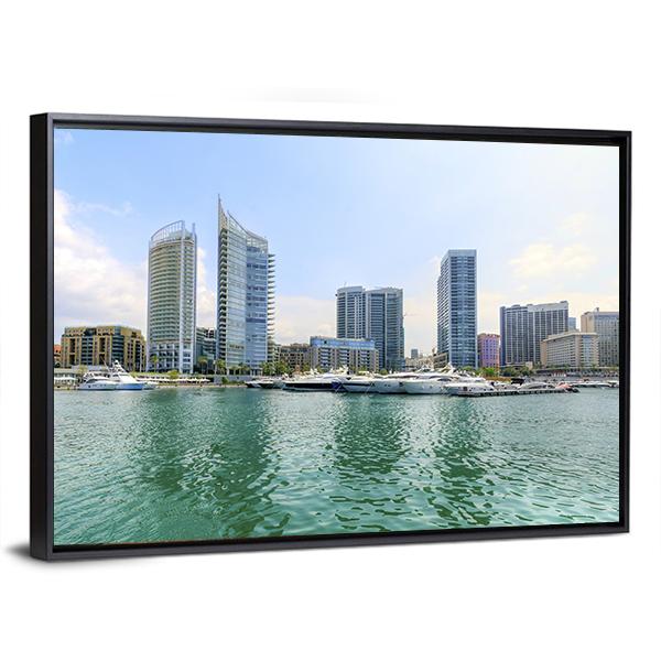 Marina In Zaitunay Bay Canvas Wall Art-3 Horizontal-Gallery Wrap-25" x 16"-Tiaracle