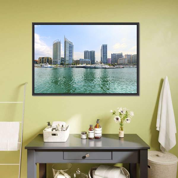 Marina In Zaitunay Bay Canvas Wall Art-1 Piece-Floating Frame-24" x 16"-Tiaracle