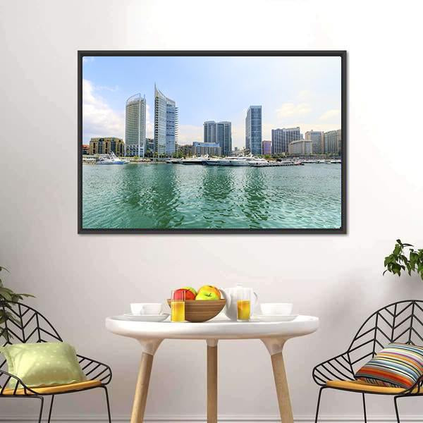 Marina In Zaitunay Bay Canvas Wall Art-3 Horizontal-Gallery Wrap-25" x 16"-Tiaracle