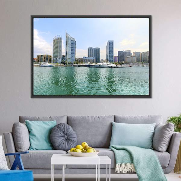 Marina In Zaitunay Bay Canvas Wall Art-3 Horizontal-Gallery Wrap-25" x 16"-Tiaracle