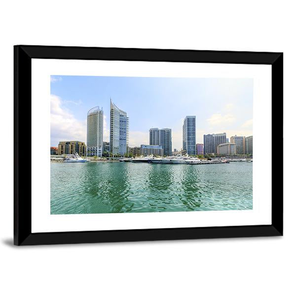 Marina In Zaitunay Bay Canvas Wall Art-3 Horizontal-Gallery Wrap-25" x 16"-Tiaracle