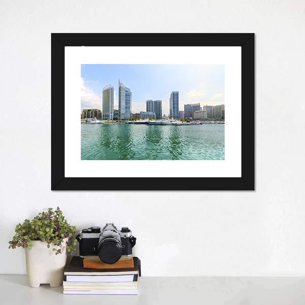 Marina In Zaitunay Bay Canvas Wall Art-1 Piece-Framed Print-20" x 16"-Tiaracle