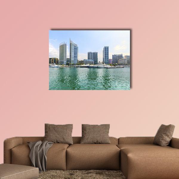 Marina In Zaitunay Bay Canvas Wall Art-1 Piece-Gallery Wrap-48" x 32"-Tiaracle