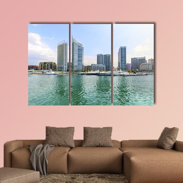 Marina In Zaitunay Bay Canvas Wall Art-3 Horizontal-Gallery Wrap-37" x 24"-Tiaracle