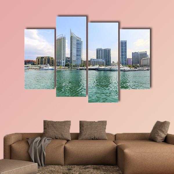 Marina In Zaitunay Bay Canvas Wall Art-4 Pop-Gallery Wrap-50" x 32"-Tiaracle