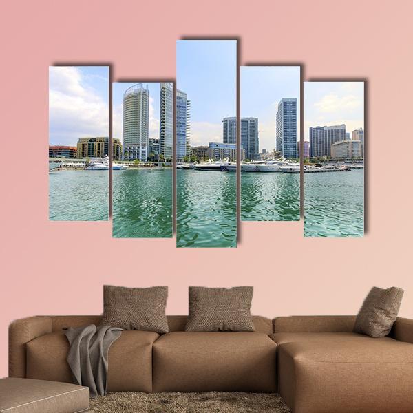 Marina In Zaitunay Bay Canvas Wall Art-5 Pop-Gallery Wrap-47" x 32"-Tiaracle