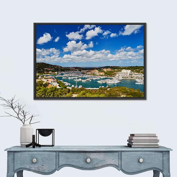 Marina Of Porto Cervo Canvas Wall Art-1 Piece-Floating Frame-24" x 16"-Tiaracle