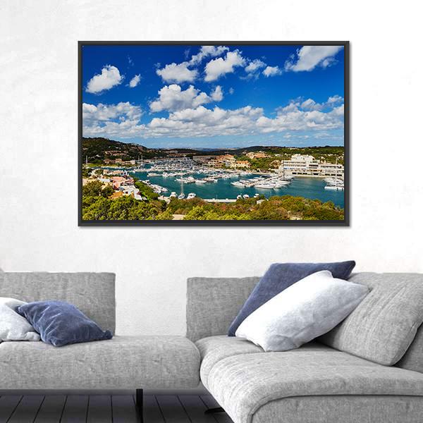 Marina Of Porto Cervo Canvas Wall Art-3 Horizontal-Gallery Wrap-25" x 16"-Tiaracle
