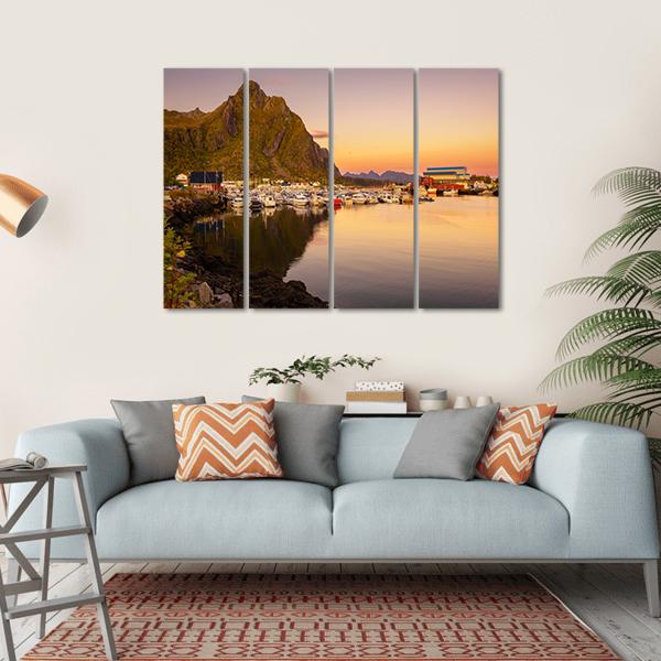 Marina Of Svolvaer Canvas Wall Art-4 Horizontal-Gallery Wrap-34" x 24"-Tiaracle