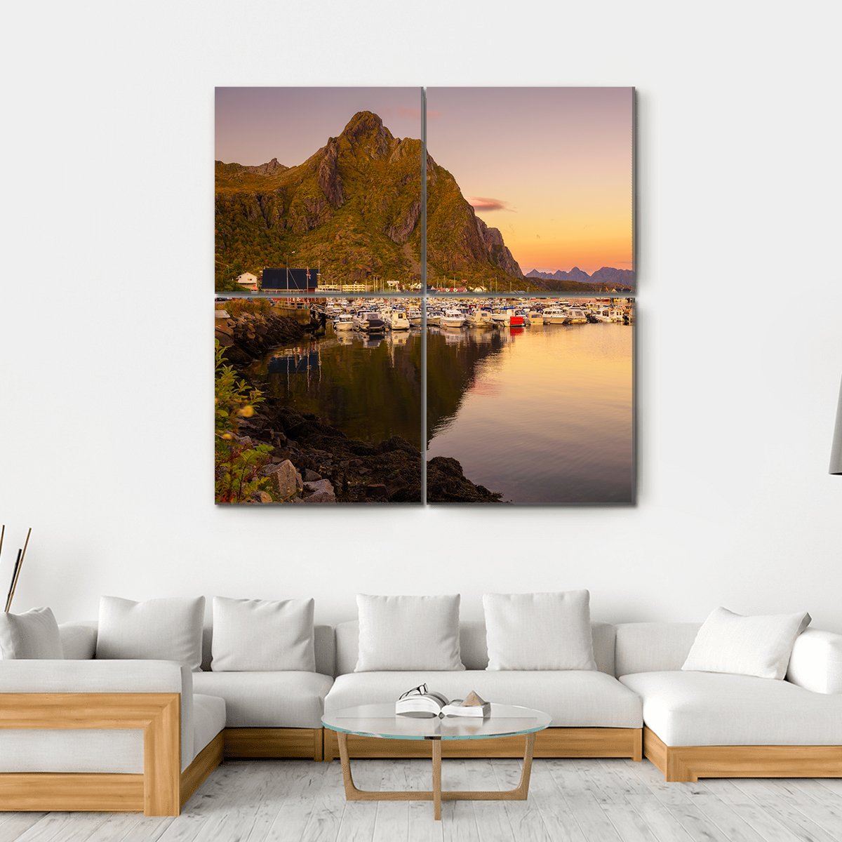 Marina Of Svolvaer Canvas Wall Art-4 Square-Gallery Wrap-17" x 17"-Tiaracle