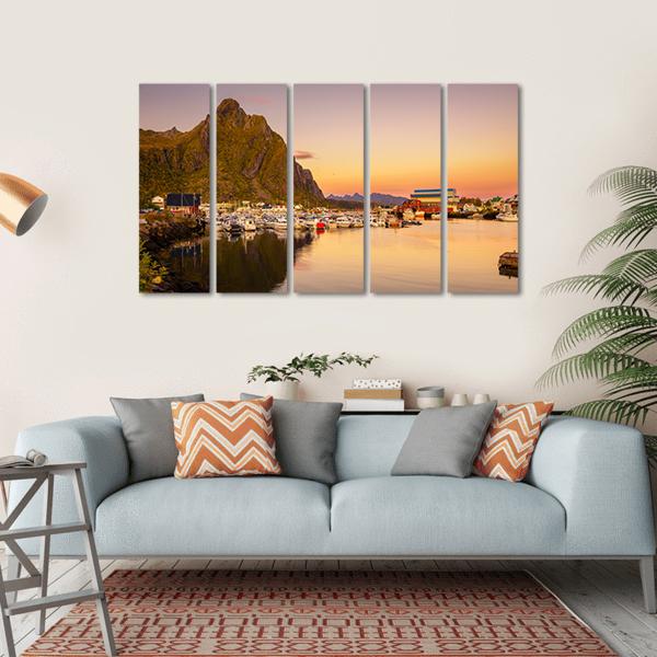 Marina Of Svolvaer Canvas Wall Art-5 Horizontal-Gallery Wrap-22" x 12"-Tiaracle