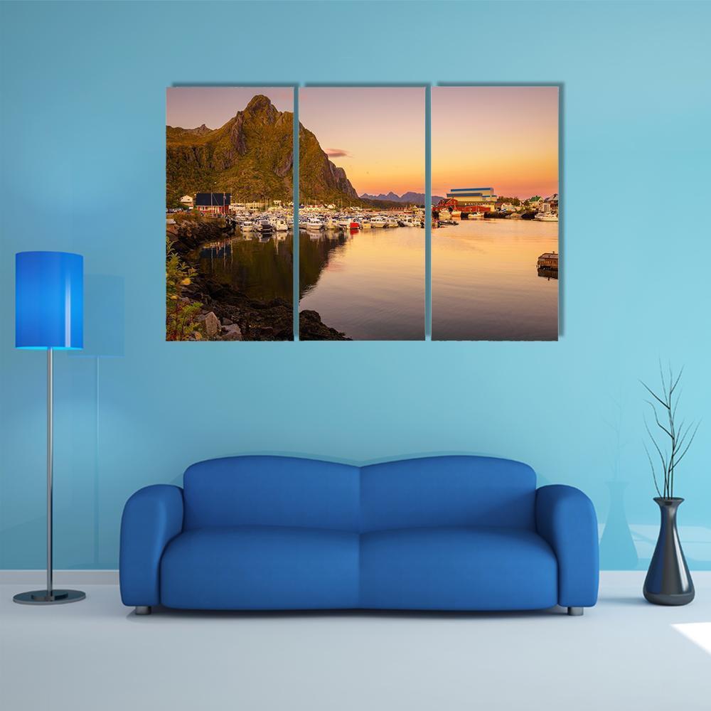 Marina Of Svolvaer Canvas Wall Art-3 Horizontal-Gallery Wrap-37" x 24"-Tiaracle