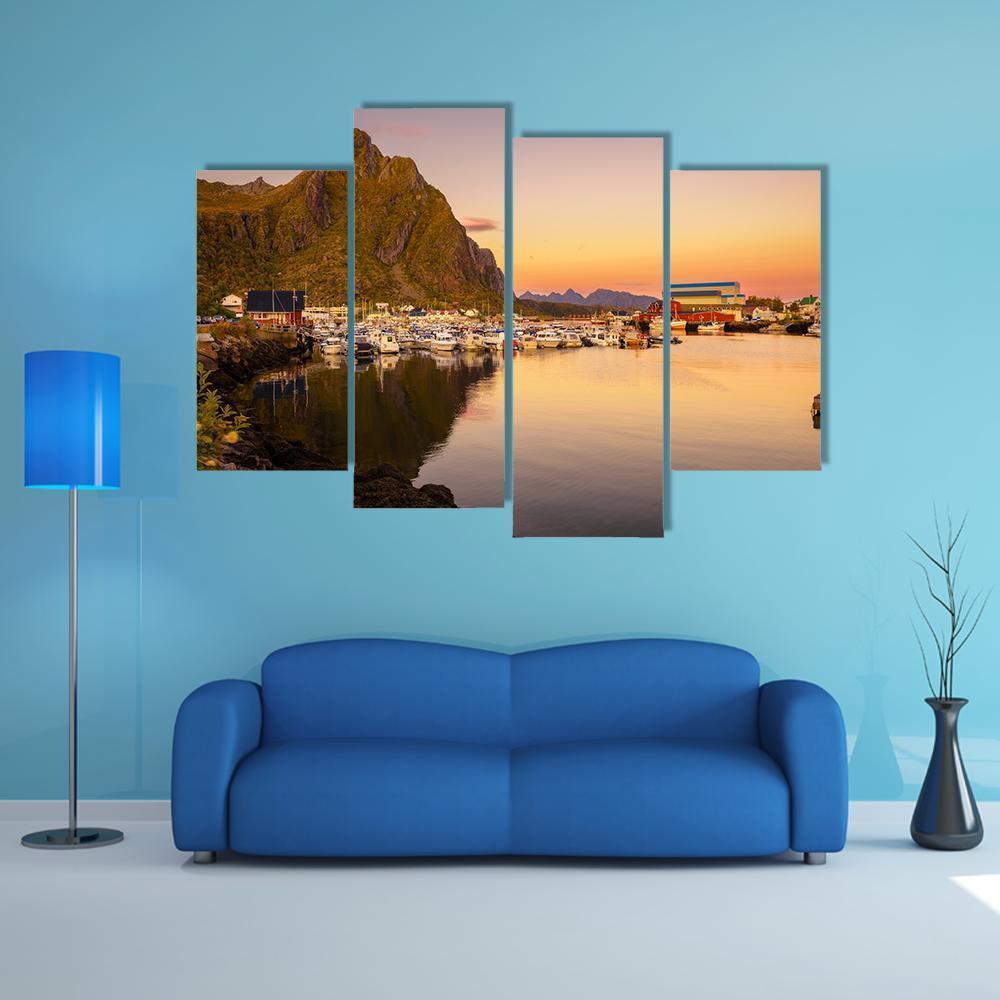 Marina Of Svolvaer Canvas Wall Art-4 Pop-Gallery Wrap-50" x 32"-Tiaracle