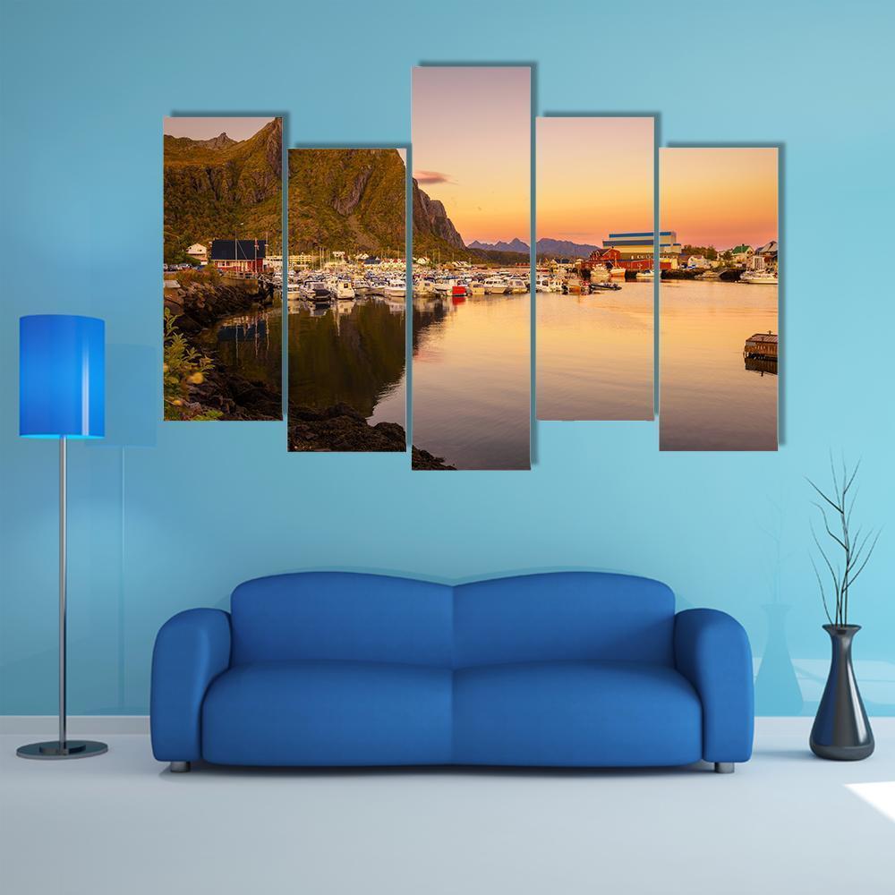 Marina Of Svolvaer Canvas Wall Art-5 Pop-Gallery Wrap-47" x 32"-Tiaracle
