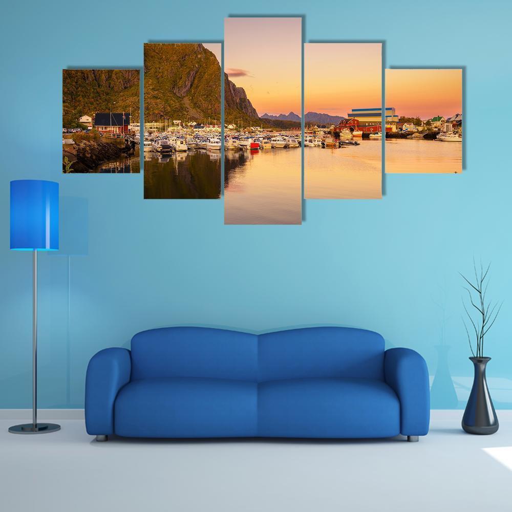 Marina Of Svolvaer Canvas Wall Art-5 Star-Gallery Wrap-62" x 32"-Tiaracle