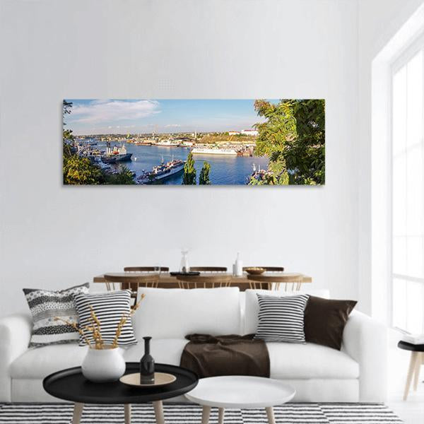 Marina Seascape Russia Panoramic Canvas Wall Art-3 Piece-25" x 08"-Tiaracle